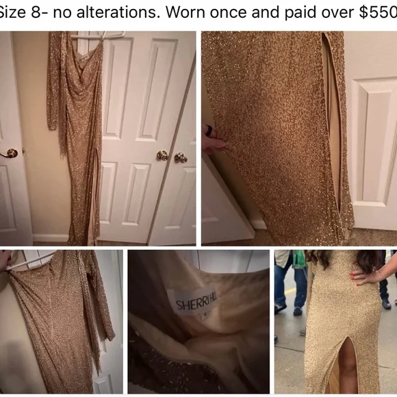 Sherri Hill Sparkling Gold Long Sleeve Dress - Picture 1 of 1